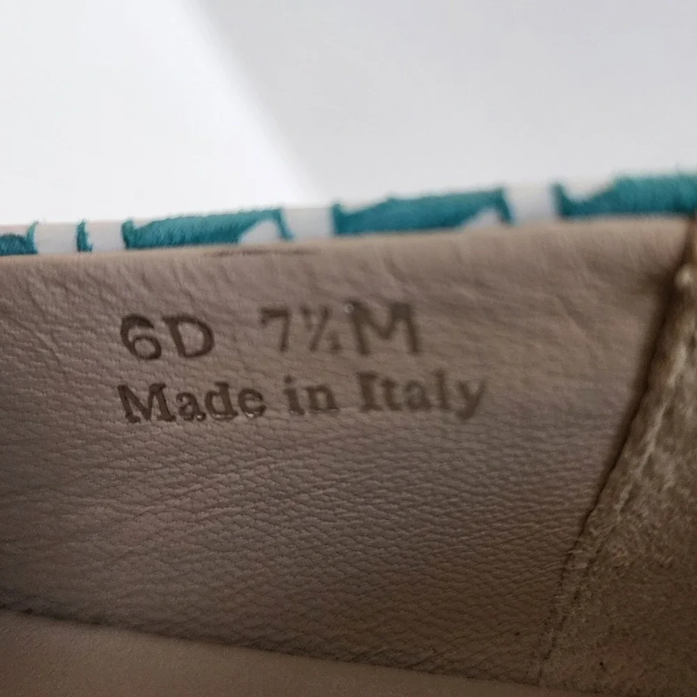 SAS‎ Womens 7.5 Lacey Teal White Chevron Geometric Ballet Flats - $245 MSRP